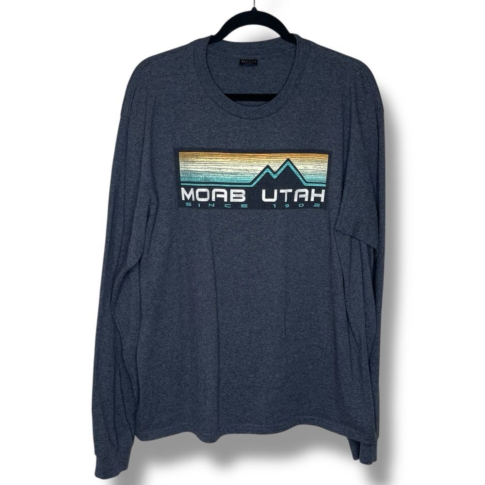 Prairie Mountain Moab Utah Gray Graphic T Shirt Long Sleeve Crew Neck Men Large